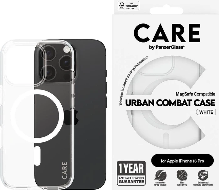 PanzerGlass Care Flagship Case Urban Combat MagSafe für Apple iPhone 16 Pro weiß