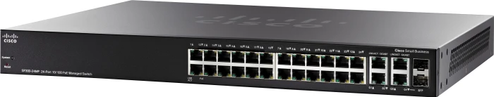 Cisco SF300 Rackmount Managed Switch, 24x RJ-45, 2x RJ-45/SFP, 375W PoE+