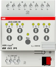 ABB JA/S4.SMI.1M SMI-Jalousie-/Rollladenaktor 4-fach, 230V, 4TE REG, Schaltaktor (2CDG110028R0011)