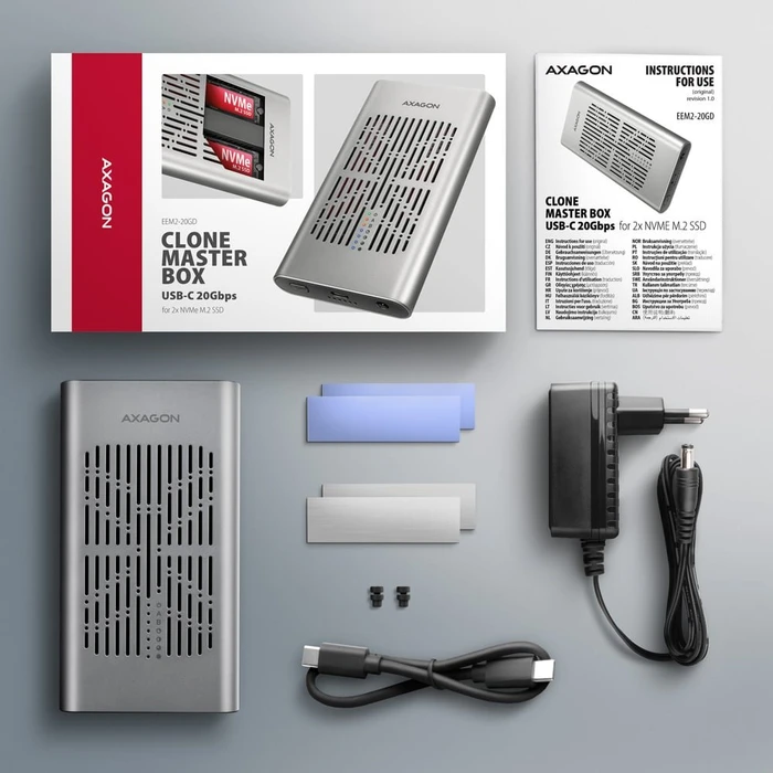 Axagon M.2 PCIe Clone Master Dockingstation, USB-C 3.2