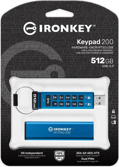 Kingston IronKey Keypad 200 512GB, USB-A, USB 3.2 Gen 1×1