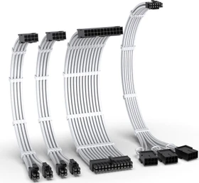 EZDIY-FAB 12VHPWR Cable Kit, 1x 24-Pin, 2x 4/8-Pin ATX, 1x 12VHPWR/3x 8-Pin PCIe, 16AWG, weiß/schwarz (DE2-16AWG PET-12+4 KIT 8Pin*3-W)