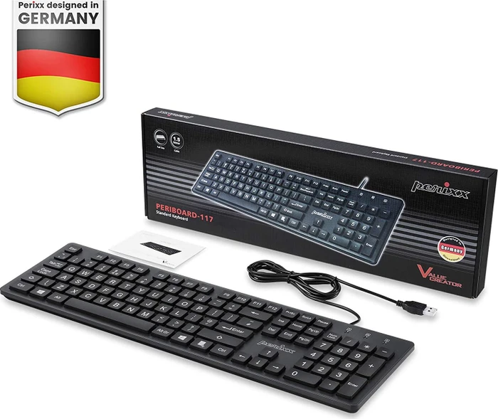 Perixx Periboard-317, schwarz, LEDs weiß, USB, UK