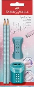 Faber-Castell Sparkle Schreibset Bleistift B graphit, Ocean Metallic, Radierer, Anspitzer, 4er-Set