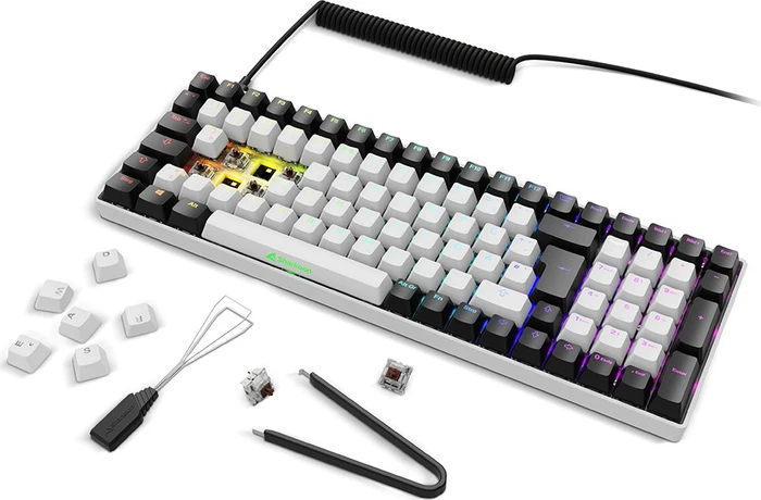 Sharkoon Skiller SGK50 S2 White, schwarz/weiß, LEDs RGB, hot-swap, Gateron BROWN, USB, DE