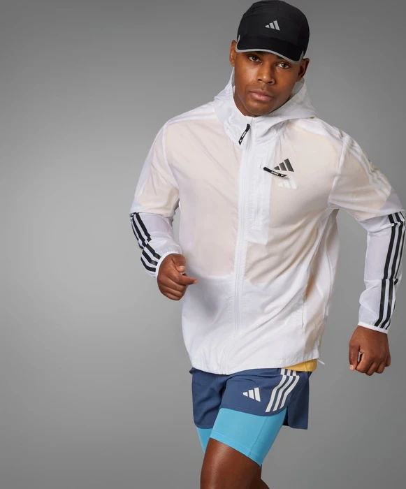 adidas Own The Run 3-Streifen Laufjacke weiß (Herren)
