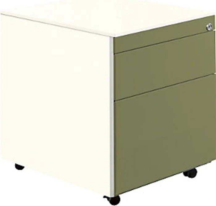 mauser Rollcontainer line, 570x600mm, 1x Utensilienauszug, 1x Materialschublade, 1x Hängeregistratur, reinweiß/schilfgrün