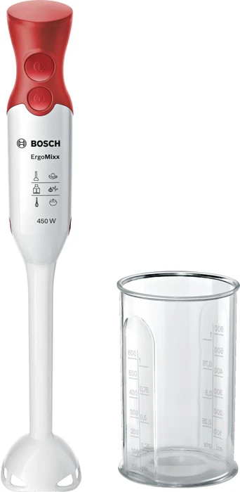 Bosch Stabmixer MSM64010 ErgoMixx 450W Weiß/Rot | QuattroBlade | Turbo-Taste | Mixbecher Image