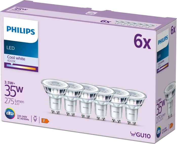 Philips Classic LED Reflektor GU10 3.5W/840, 6 Stück