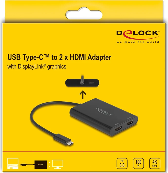 DeLOCK USB-C auf 2x HDMI Adapter mit USB PD, USB-C 3.0 [Stecker]