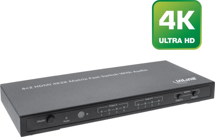 InLine HDMI Matrix Switch / Umschalter, 4K2K, 4 Eingänge auf 2 Ausgänge