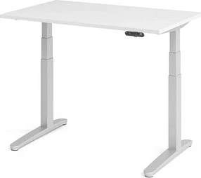 Hammerbacher Ergonomic Aktiv XBHM12 elektrisch höhenverstellbarer Sitz-Steh-Schreibtisch 120x80cm weiß/silber