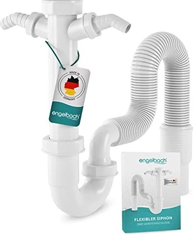 Engelbach Siphon für Küchenspüle mit flexiblem Ablaufschlauch weiß
