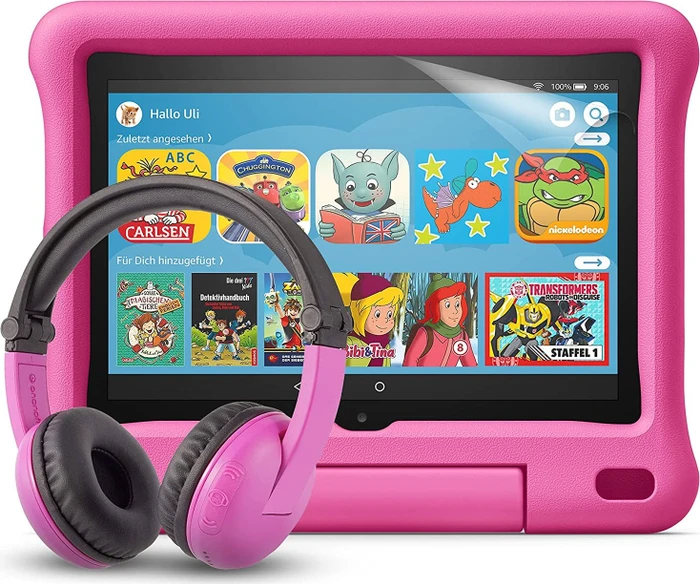 Amazon Fire HD 8 KFONWI 2020, ohne Werbung, pink, 32GB, Kids Edition, inkl. BuddyPhones PlayTime Headset und Displayschutzfolie