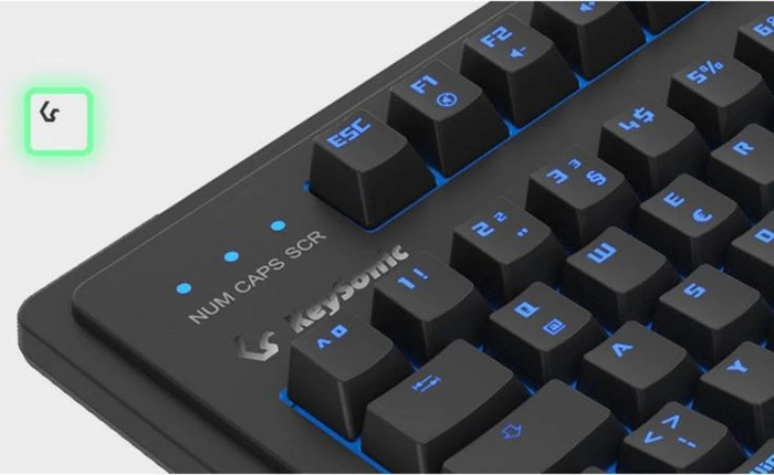 KeySonic KSK-8202ELU-T Full-Size Tastatur mit Trackball, schwarz, LEDs blau, USB, UK