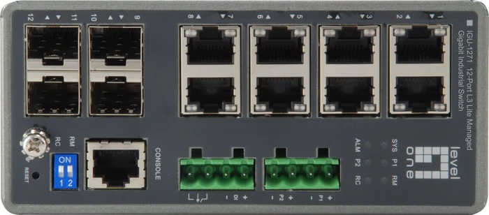 LevelOne IGU-12 Turing Industrial Railmount Gigabit Managed Switch, 8x RJ-45, 4x SFP