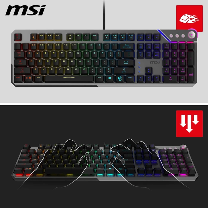 MSI STRIKE 600 V2 Silent Gaming Keyboard, LEDs RGB, Kailh Midnight Pro Silent Tactile, USB, FR