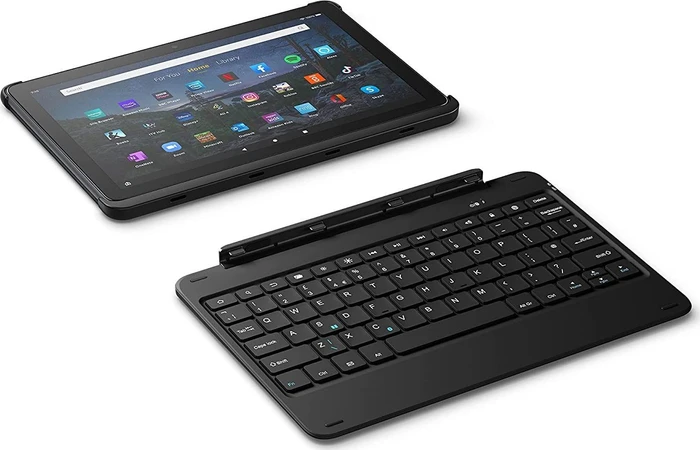Amazon Fire HD 10 KFTRWI 2021, mit Werbung, rosa, 64GB, UK, mit Bluetooth Tastatur
