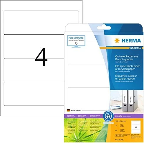 Herma Etiketten Recycling, 192x61mm, weiß, 20 Blatt (80 Etiketten)