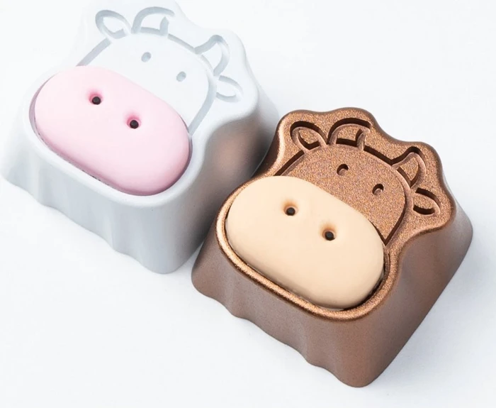 Keychron Cute Cows Alu Alloy Artisan Keycap, Silikon, Aluminium, rosa/braun, 1 Taste