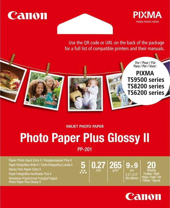 Canon Plus Glossy II PP-201 Fotopapier hochglänzend weiß, 89x89mm, 265g/m², 20 Blatt