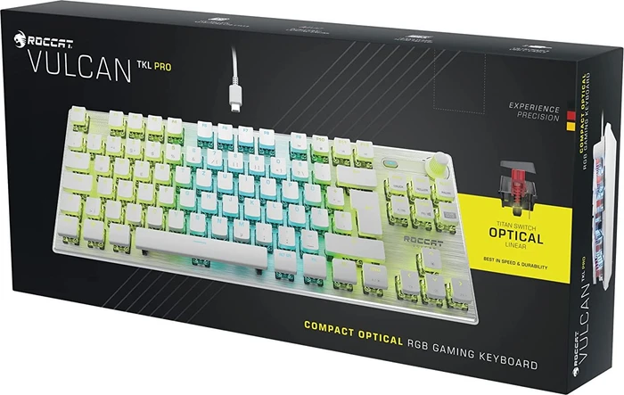 Roccat Vulcan TKL Pro, LEDs RGB, Arctic White, weiß/silber, Titan Optical Linear, USB, DE