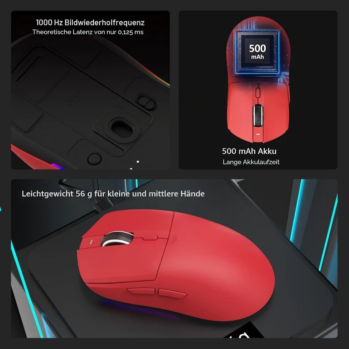 Ajazz AJ139 V2 MC Gaming Mouse mit Ladestation, rot, USB/Bluetooth