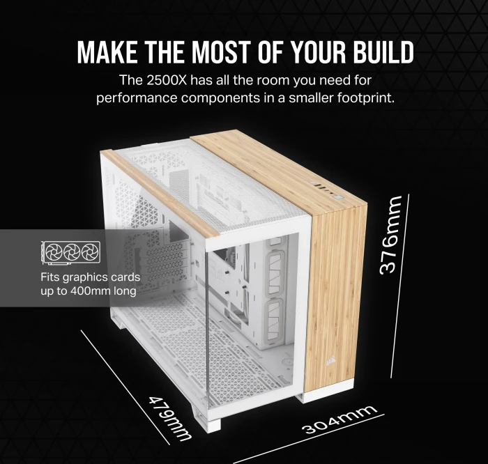 Corsair 2500X White/Bamboo, weiß/braun, Glasfenster