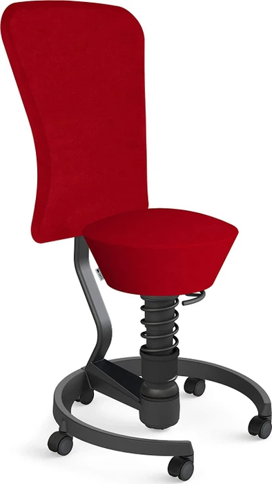 Aeris Swopper Work New Edition Bürohocker mit Rollen und Lehne, Feder Low, Gestell Alu schwarz, Bezug Mikrofaser Comfort rot