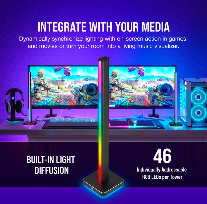 Corsair iCUE LT100 Smart Lighting Towers Starter Kit, RGB-Beleuchtungsset, 2er-Pack, schwarz