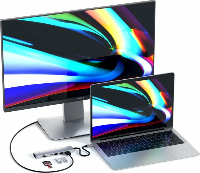 Satechi USB-C Slim Multi-Port with Ethernet Adapter silver Dual-Slot-Cardreader, USB-C 3.0 [Stecker]