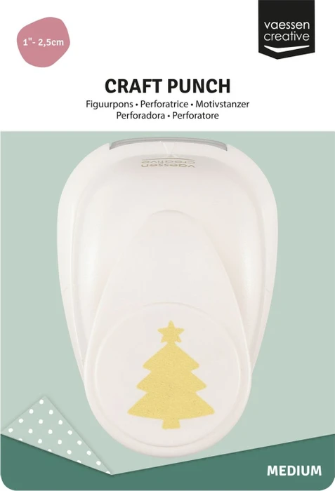 Vaessen Creative Hebel-Motivstanzer Medium, Weihnachtsbaum mit Stern, gold/weiß, 23x19mm