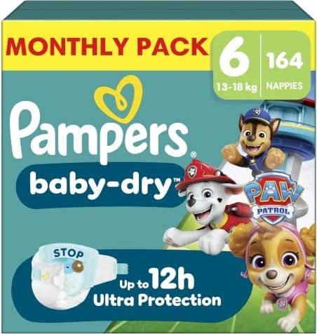 Pampers Baby-Dry Gr.6 Paw Patrol Einwegwindel, 13-18kg, 164 Stück