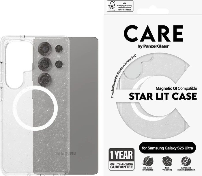 PanzerGlass Care Flagship Case Urban Combat Star Lit Magnetic Qi für Samsung Galaxy S25 Ultra transparent/weiß
