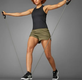 adidas Pacer All Gym Seasonal Rib High-Rise Tonal 3-Streifen Shorts olive strata (Damen)