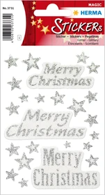 Herma Sticker "Merry Christmas", silber, Glitterfolie, 1 Blatt