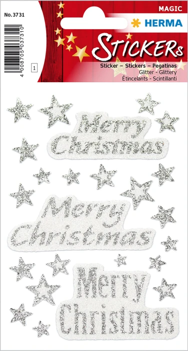 Herma Sticker "Merry Christmas", silber, Glitterfolie, 1 Blatt