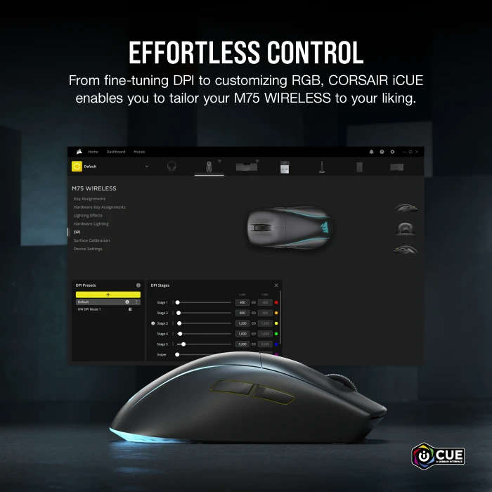Corsair M75 WIRELESS Lightweight RGB Gaming Mouse, schwarz, USB/Bluetooth