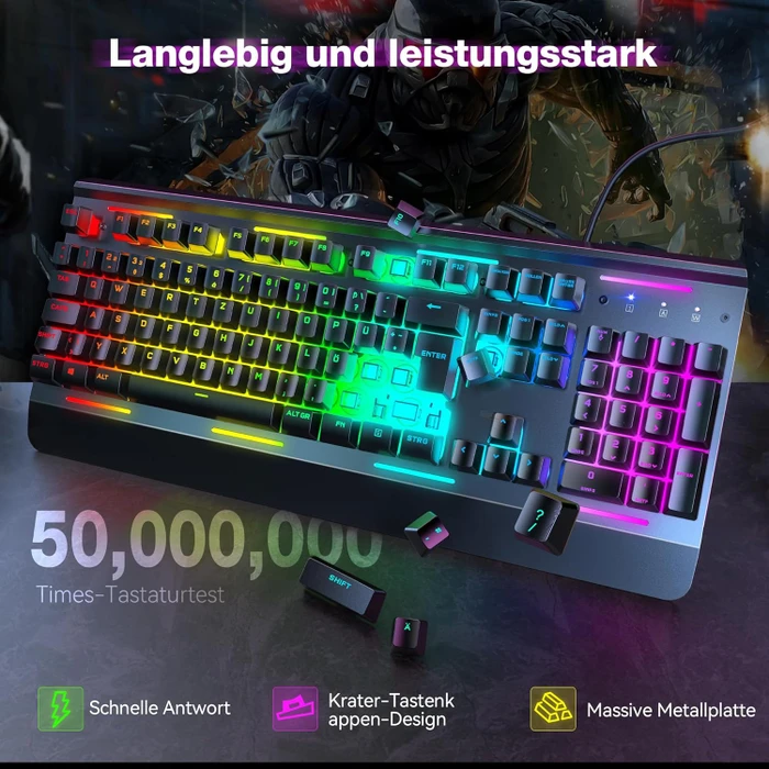 TeckNet RGB Gaming Keyboard, schwarz, LEDs RGB, USB, DE