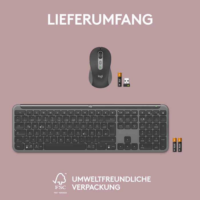 Logitech MK950 Signature Slim Combo Graphite, Logi Bolt, USB/Bluetooth, DE