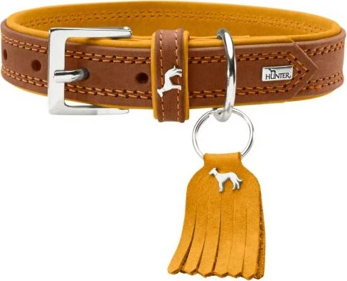 Hunter Lucca Hundehalsband, Leder, weich, robust, modern, 50 S-M/senf, braun