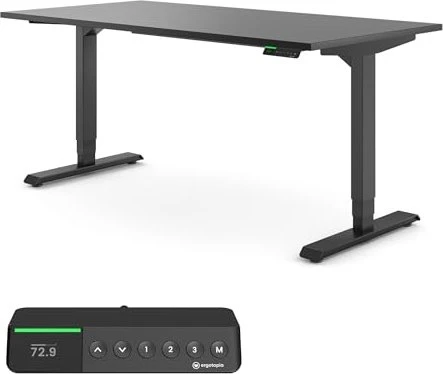 Ergotopia Desktopia Pro X elektrisch höhenverstellbarer Sitz-Steh-Schreibtisch 180x80cm schwarz/schwarz