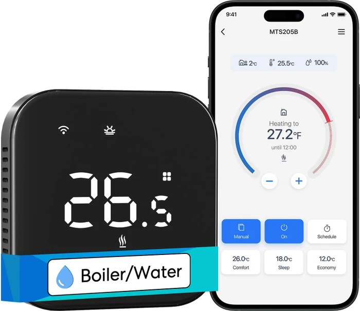 Meross MTS205B Smart Wi-Fi Thermostat mit Display, schwarz