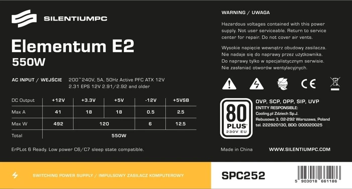 Endorfy SilentiumPC Elementum E2 550W, ATX 2.31
