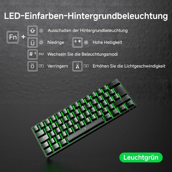 Dierya DK61SE, 60%, schwarz, LEDs grün, BLUE Switches, USB, DE
