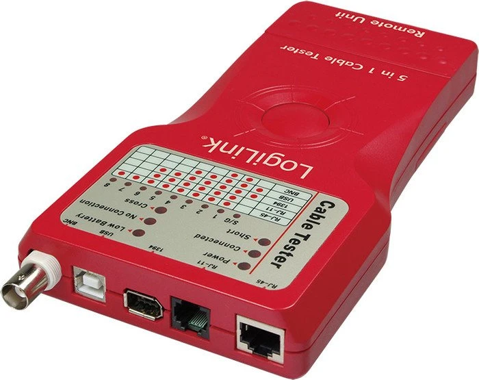 LogiLink Kabeltester für RJ-11/RJ-45/BNC/USB/IEEE1394, mit Remote Einheit