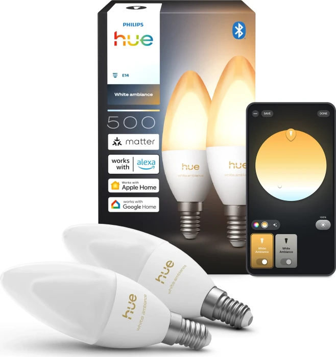 Philips Hue White Ambiance 500 LED-Bulb E14 3.7W, 2 Stück
