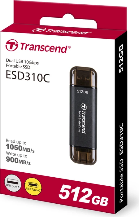 Transcend ESD310C 512GB Black, USB-A + USB-C, USB 3.2 Gen 2×1