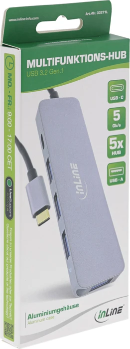 InLine USB-Typ C Multi Hub, 4x USB-A 3.0, PD 87W, USB-C 3.0 [Stecker]