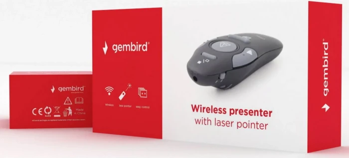 Gembird Wireless presenter with laser pointer, schwarz/grau, USB-A